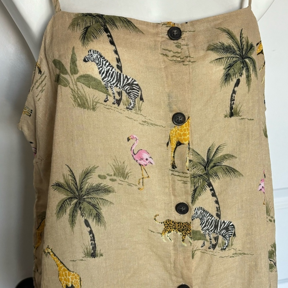 Old Navy Tan Linen Blend Safari Zoo Animal Cami Button Front Tank XL - Picture 2 of 7